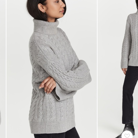 Nadaam Wool Cashmere Chunky Cable Turtleneck Sweater in Grey Size XS - Picture 5 of 9